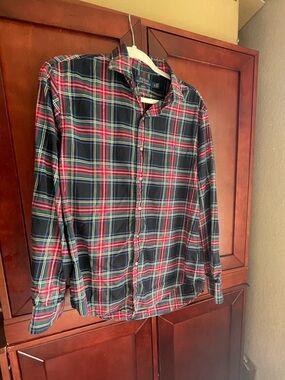 Polo Ralph Lauren Slim Fit Red Blue Green Tartan Plaid Button Down Shirt Large
